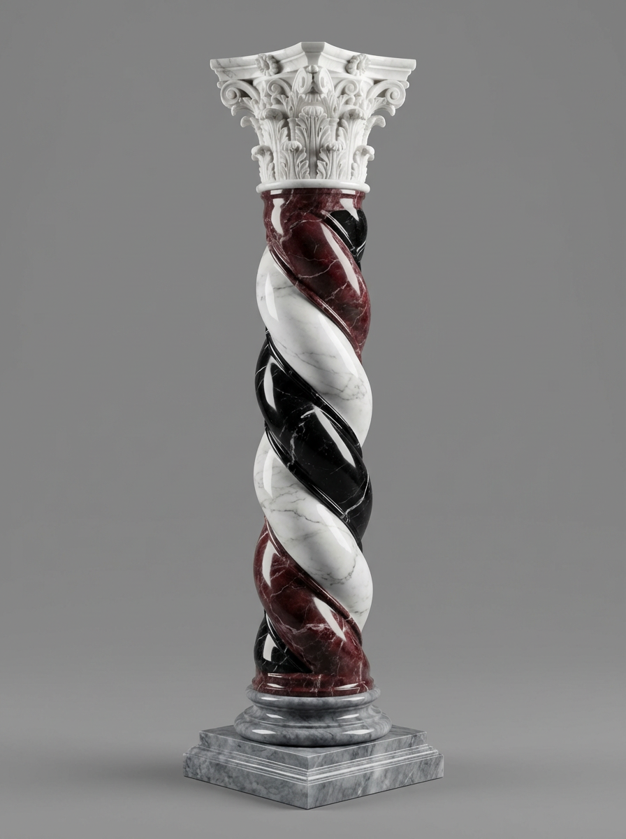 Colonne torse baroque tricolore - Rouge Alicante, Blanc de Carrare et Noir